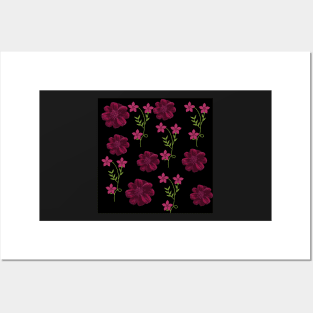 Black,purple floral print Posters and Art